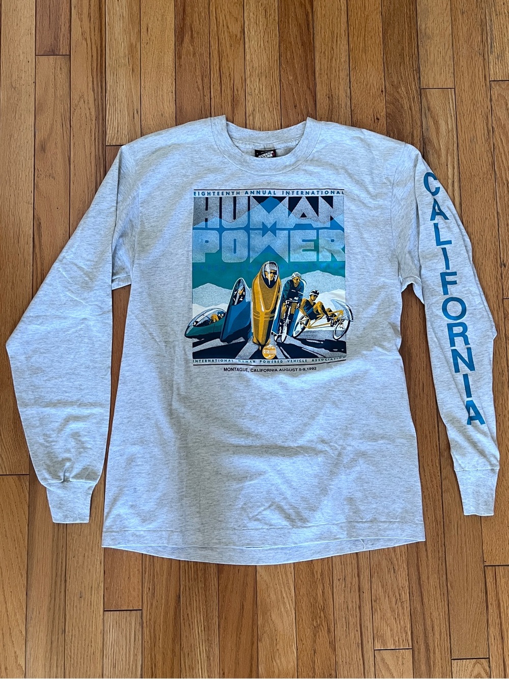 VTG California Human Power Race Long Sleeve T-Shirt Single Stitch Spellout 90s